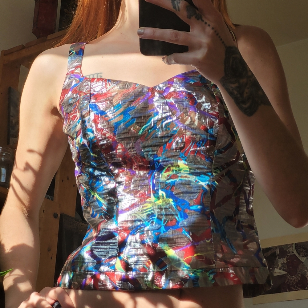 Isabelle Elie Atelier Boutique Shiny Silver Multicolor Camisole - Xxs